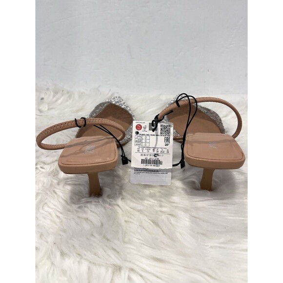 Zara Women's Pearl  Pointed Toe Slingback Heels CL8 Beige Size US 9 - Picture 9 of 12